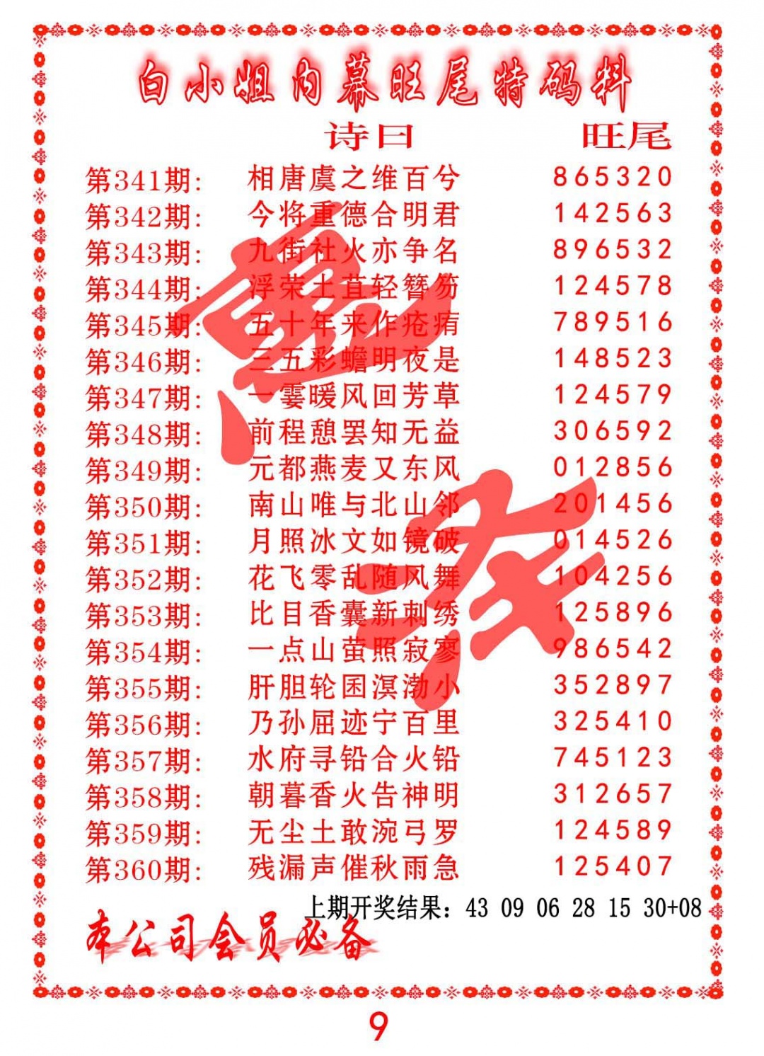 356期内幕旺尾特码料[图]