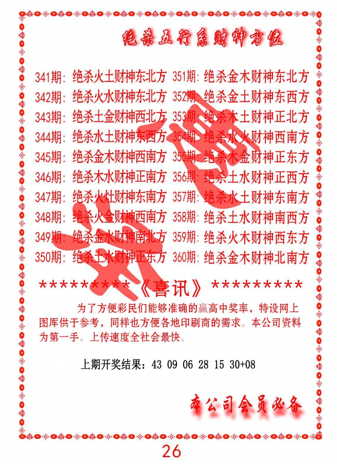 356期绝杀五行及财神方位[图]