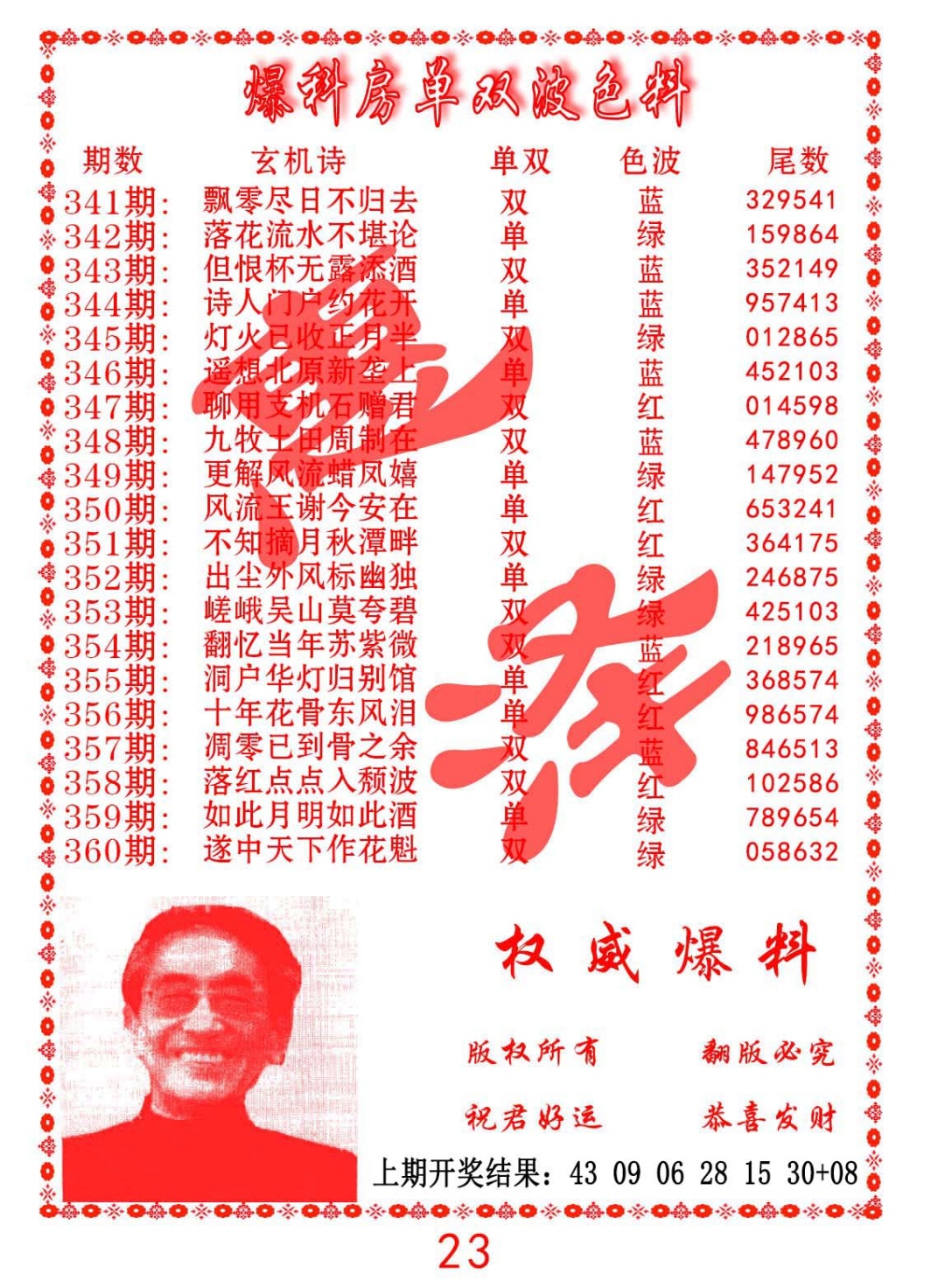 356期爆料房单双波色料[图]